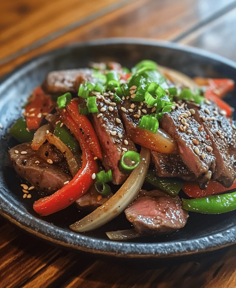 Sizzling Pepper Steak with Onions is a quintessential dish that embodies the heart of Asian-inspired stir-fry cuisine. This vibrant and mouthwatering recipe showcases tender flank steak, colorful bell peppers, and aromatic onions, all stir-fried to perfection. The dish not only delights the senses with its visually appealing presentation but also tantalizes the taste buds with a medley of flavors that come together beautifully.