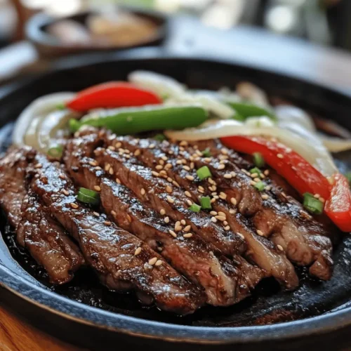 Sizzling Pepper Steak with Onions is a quintessential dish that embodies the heart of Asian-inspired stir-fry cuisine. This vibrant and mouthwatering recipe showcases tender flank steak, colorful bell peppers, and aromatic onions, all stir-fried to perfection. The dish not only delights the senses with its visually appealing presentation but also tantalizes the taste buds with a medley of flavors that come together beautifully.