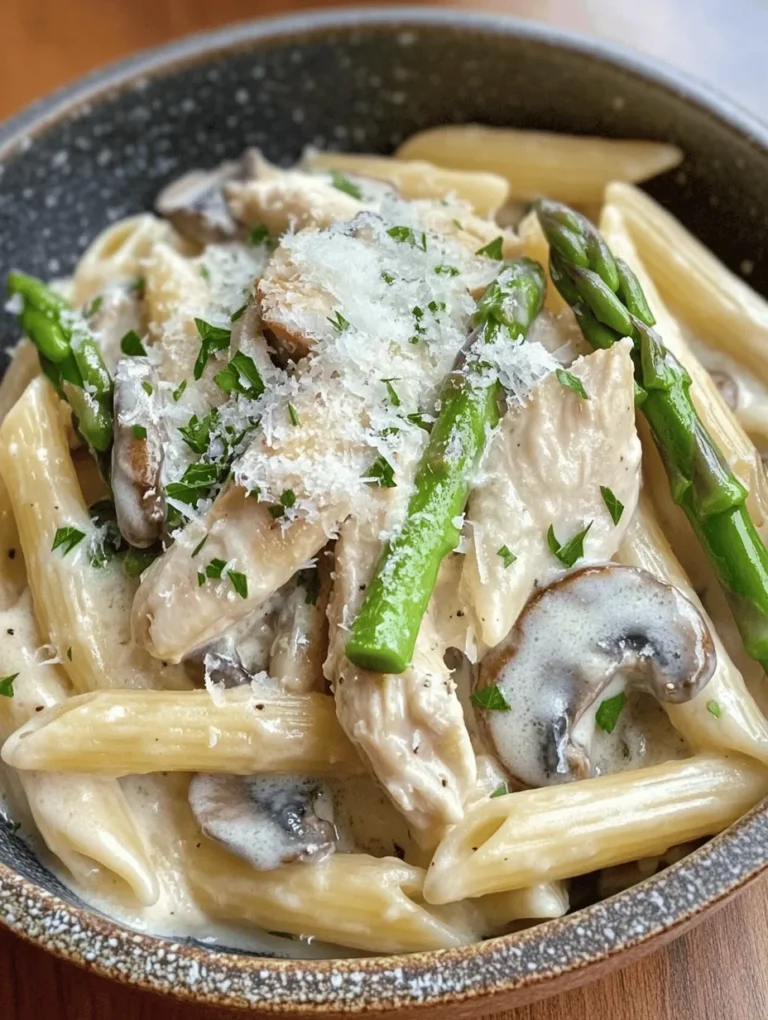 In the realm of weeknight dinners, few dishes can compete with the comforting allure of a creamy pasta recipe. One standout option that captures the essence of comfort food while offering a burst of flavor is Creamy Mushroom and Asparagus Chicken Penne. This dish combines tender chicken breast, earthy mushrooms, and vibrant asparagus, all enveloped in a luscious cream sauce that clings perfectly to al dente penne pasta. Not only is this dish a feast for the eyes, but it also serves as a satisfying and wholesome meal that can be prepared in under 30 minutes, making it ideal for busy lifestyles.