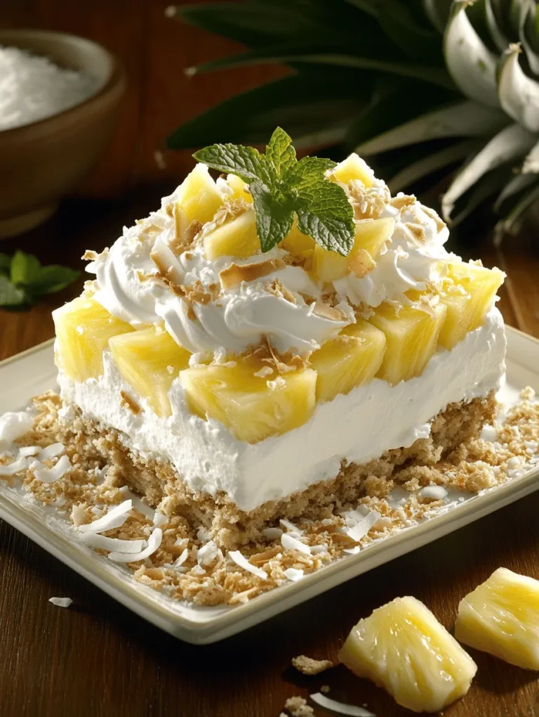 If you're looking for a dessert that captures the essence of summer and the refreshing allure of the tropics, look no further than our Tropical Paradise Delight. This no-bake dessert is not only simple to prepare but also a feast for the senses, combining the vibrant flavors of crushed pineapple with the silky smoothness of whipped cream and the satisfying crunch of graham crackers. Perfect for any occasion, whether you're celebrating a summer barbecue, hosting a birthday party, or simply indulging in a sweet treat on a warm afternoon, this dessert will surely be a hit among friends and family.