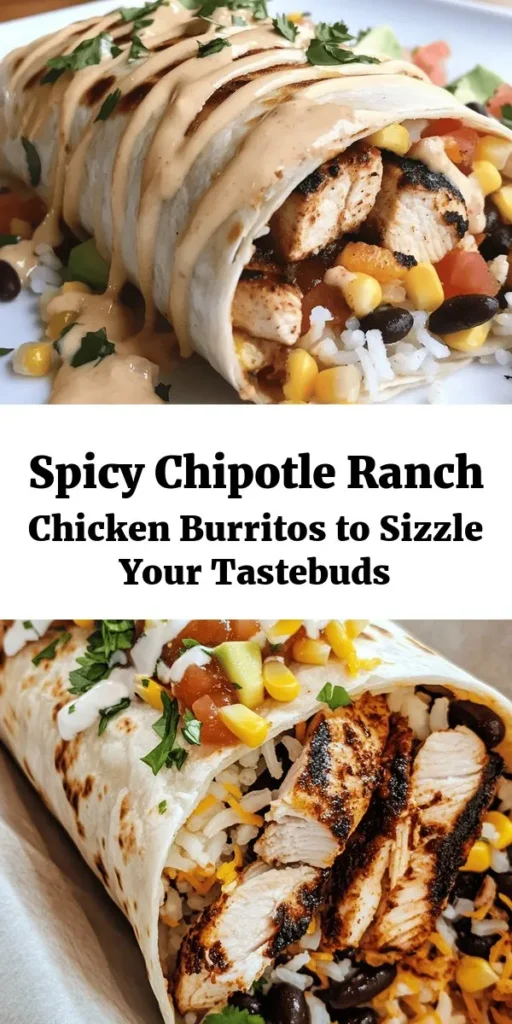 Spice up your meal with these Fiery Chipotle Ranch Grilled Chicken Burritos! Perfectly marinated chicken, creamy chipotle ranch, and fresh veggies all wrapped in a warm tortilla create a flavor explosion in every bite. Easy to make and customizable with your favorite toppings like avocado and salsa, these burritos are great for dinner or meal prep. Ready in just under an hour, they’re sure to be a hit with family and friends! 🌯🔥
