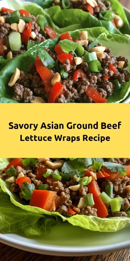 Looking for a fresh and flavorful meal? Try these Asian-Style Ground Beef Lettuce Wraps that are perfect for any occasion! Made with ground beef or turkey, fresh veggies, and a delicious blend of sauces, these wraps are easy to prepare and bursting with flavor. Simply spoon the savory mixture into crisp lettuce leaves, garnish with cilantro and peanuts, and enjoy a fun, hands-on dining experience. Perfect for a quick weeknight dinner or a tasty appetizer!