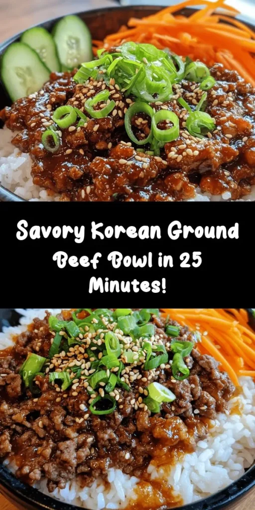 Bring the flavors of Korea to your kitchen with this delicious Korean Ground Beef Bowl! This quick and easy recipe features ground beef cooked with garlic, ginger, and a rich marinade of soy sauce, brown sugar, and gochujang for a perfect kick. Serve it over fluffy rice or quinoa, topped with green onions, sesame seeds, and optional cucumbers and carrots for a fresh touch. A family-friendly dish in just 25 minutes that everyone will love!