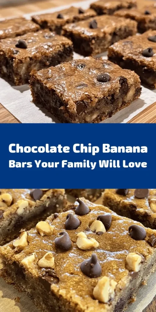 Enjoy these delightful chocolate chip banana bars, a perfect treat for any occasion! Made with ripe bananas, rich chocolate chips, and optional walnuts, these bars are both indulgent and satisfying. With just 10 minutes of prep time and only 30 minutes in the oven, you'll have a delicious dessert ready to share. Ideal for breakfast, snacks, or dessert, these bars are sure to become a favorite. Try this easy recipe now and enjoy every bite!