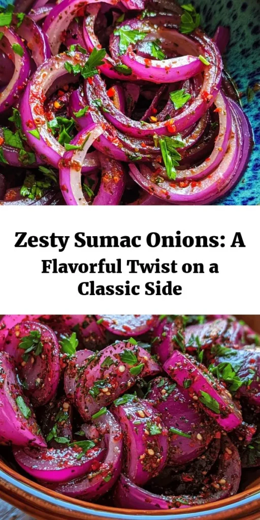 Elevate your meals with this Zesty Sumac Onions recipe! Combining the vibrant flavors of red onions with tart sumac, fresh lemon juice, and a drizzle of olive oil, this dish is bursting with taste. Perfect as a tangy side, a savory topping for grilled meats, or a delightful addition to a mezze platter. Quick to prepare and full of flavor, it’s a must-try for your next gathering or weeknight dinner. Enjoy the freshness with herbs and a hint of spice!