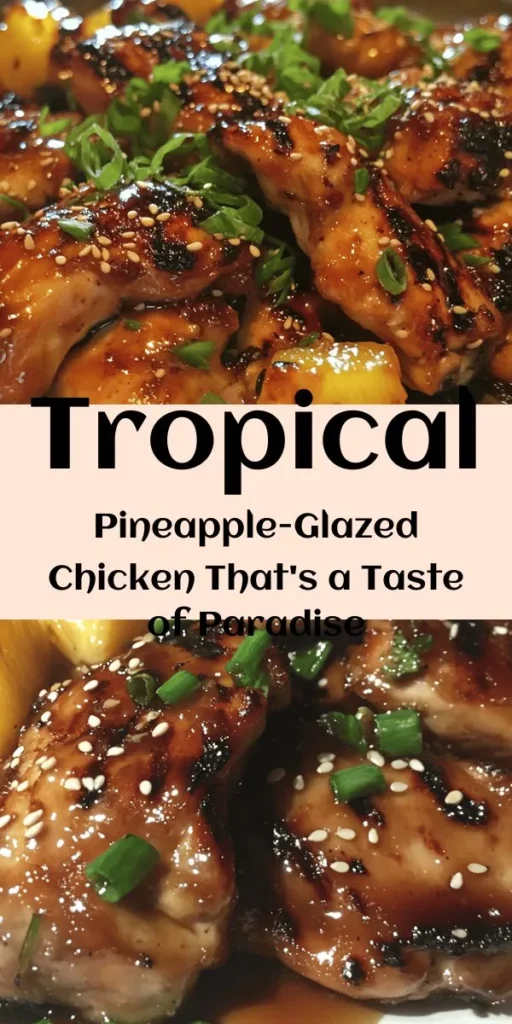Indulge in the vibrant flavors of tropical paradise with this Pineapple-Glazed Chicken recipe! Juicy chicken breasts are marinated in a sweet and tangy pineapple sauce, then grilled or baked to perfection. The glaze adds a delicious finish, complemented by fresh pineapple wedges and a sprinkle of green onions and sesame seeds. Perfect for dinner nights or summer BBQs, this dish is sure to impress your family and guests alike. Enjoy a taste of the tropics!