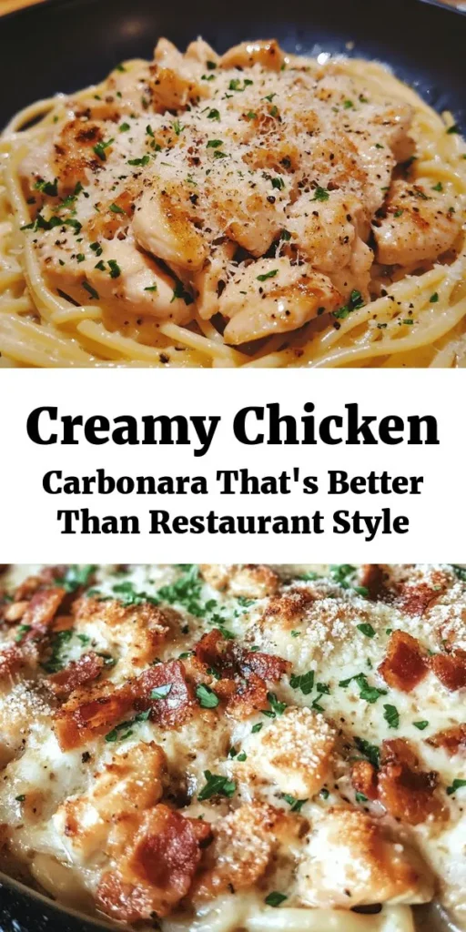Get ready to impress with the best-ever Chicken Carbonara! This creamy, decadent pasta dish combines tender chicken, crispy pancetta, and a luscious sauce of eggs and Pecorino Romano cheese. In just 30 minutes, you'll have a restaurant-quality meal that's perfect for any occasion. Serve it up with a sprinkle of fresh parsley and extra cheese for the ultimate comfort food experience. Share the love and savor every bite! 🍝🍗