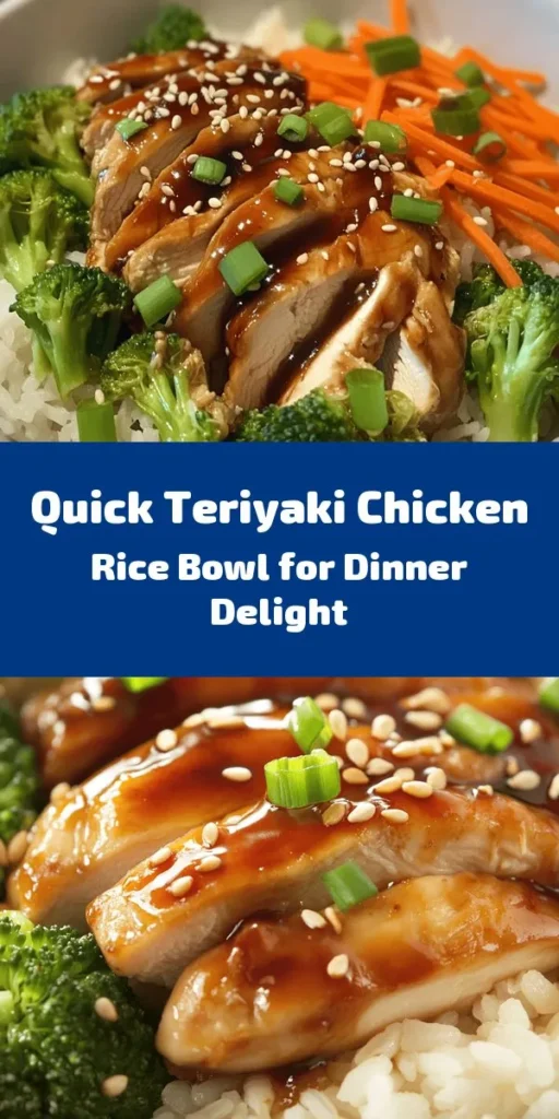 Indulge in a delightful Teriyaki Chicken Rice Bowl that's as quick to prepare as it is delicious! This recipe features marinated, pan-seared chicken thighs served over a bed of fluffy rice, accompanied by vibrant steamed broccoli and shredded carrots. Drizzle with homemade teriyaki sauce for a flavor explosion. Top it off with green onions and sesame seeds for the perfect finish. A wonderful weeknight meal that's sure to impress!