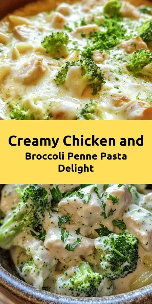 Indulge in this Creamy Broccoli and Chicken Penne, a delightful dish that's perfect for weeknight dinners! Ready in just 30 minutes, it combines tender penne pasta, fresh broccoli, and juicy chicken in a luscious Parmesan cream sauce. With simple ingredients and easy steps, you'll impress your family with this comforting meal. Don't forget to garnish with fresh parsley for a pop of color! Perfect for any pasta lover!