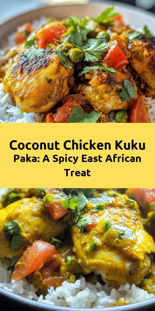 Discover the flavors of East Africa with this mouthwatering Spicy Kuku Paka, a delightful coconut chicken dish that's perfect for any occasion. Marinated chicken thighs simmered in aromatic spices, garlic, and ginger create a rich sauce, while creamy coconut milk adds a luscious touch. Serve over steamed rice or with flatbreads for an unforgettable meal. With easy-to-follow steps and vibrant flavors, your taste buds are in for a treat!
