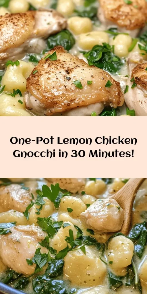 Discover the zesty flavor of One-Pot Lemon Chicken Gnocchi Delight! This easy recipe combines tender chicken thighs, fluffy potato gnocchi, and fresh spinach all in one pot. Infused with garlic, lemon, and creamy goodness, it's a comforting and delicious meal ready in just 30 minutes. Perfect for busy weeknights, this dish delivers rich flavors and minimal cleanup. Try it tonight and savor every bite!