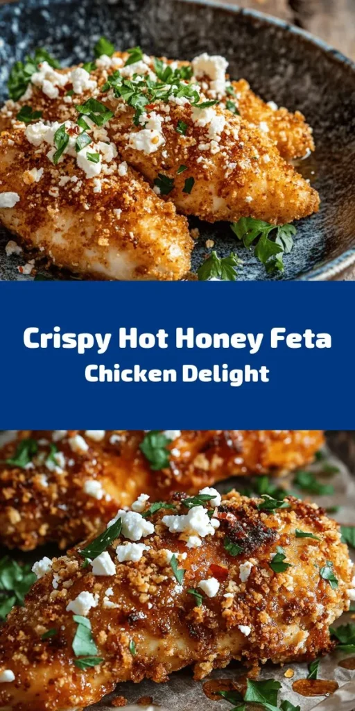 Indulge in this mouthwatering Crispy Hot Honey Feta Chicken! This recipe features juicy chicken breasts coated in a flavorful mix of spices and crispy panko breadcrumbs, baked to golden perfection. Topped with crumbled feta and a sweet-spicy hot honey sauce, it’s a delightful combination of flavors. Perfect for a weeknight dinner or a special gathering, serve it with your favorite sides for a delicious meal everyone will love! Enjoy the crunch and the kick!