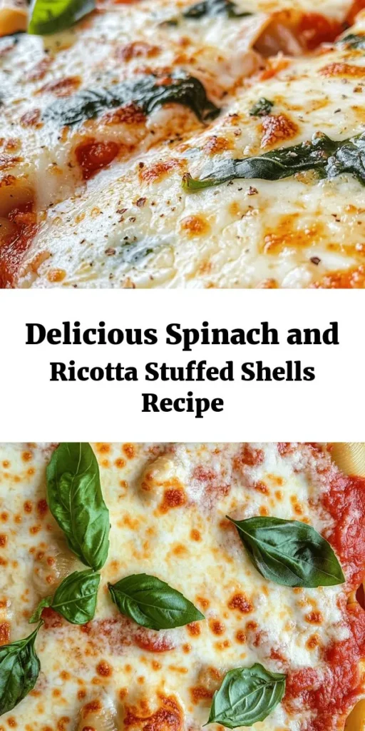 Delight in these Easy Spinach and Ricotta Stuffed Shells, a delicious and healthy dinner option ready in under an hour! Jumbo pasta shells are filled with a scrumptious mix of fresh spinach, ricotta, and gooey mozzarella, then topped with marinara sauce and baked to perfection. Perfect for family meals or impressing guests, this dish is sure to be a hit. Serve with fresh basil for that extra touch! Enjoy your next veggie meal!