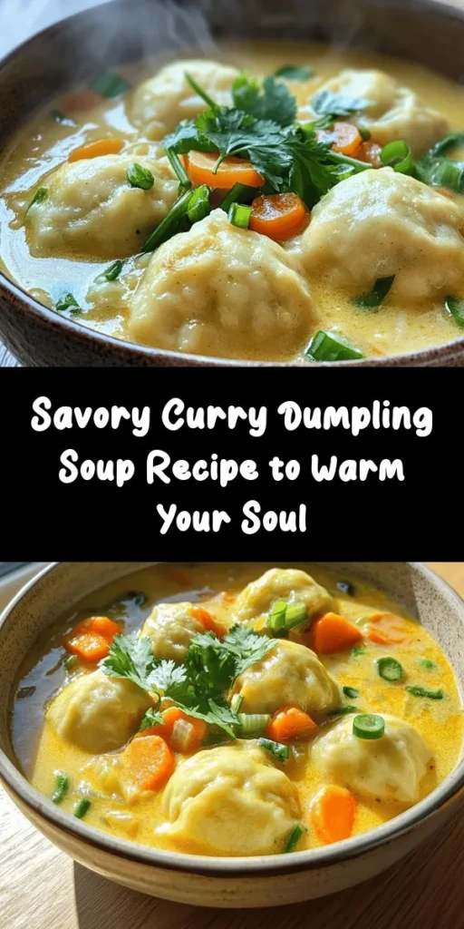 Warm up with this delicious Best Curry Dumpling Soup! Made with soft, homemade dumplings filled with veggies and optional chicken or tofu, this comforting soup features a rich coconut broth infused with curry and a hint of lime. Perfect for a cozy dinner or meal prep, this dish is both satisfying and easy to make. Ready in just 40 minutes, it's a delightful blend of flavors that will leave you wanting more. Garnish with fresh cilantro and green onions for an extra burst of freshness. Enjoy!