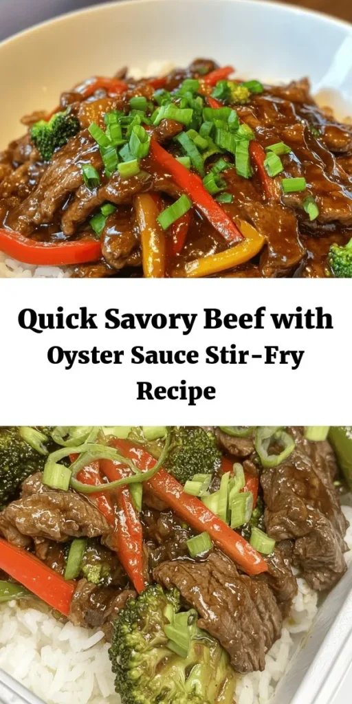 Delight in this Savory Beef with Oyster Sauce recipe that brings flavors from the East right to your kitchen! With tender beef sirloin marinated in a rich oyster sauce and paired with vibrant veggies like bell peppers and broccoli, this dish is a quick stir-fry that's ready in just 30 minutes. Serve it over fluffy jasmine rice and garnish with green onions for the perfect finishing touch. Perfect for weeknight dinners or impressing guests!