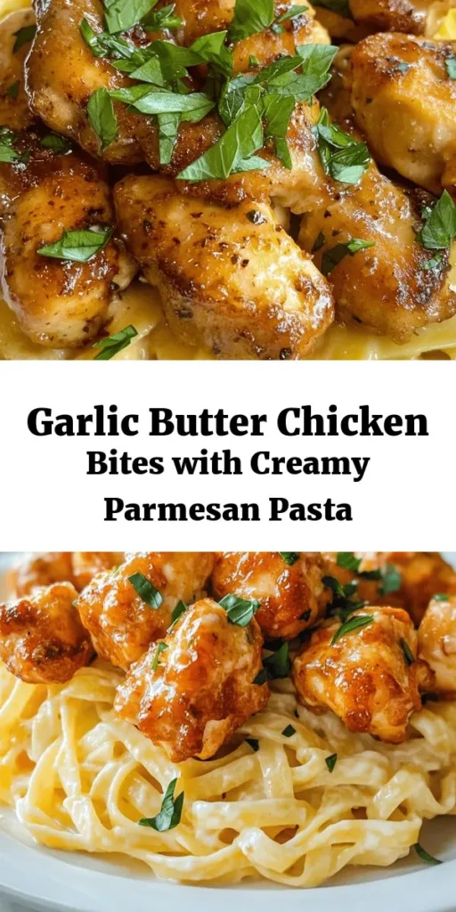 Indulge in a comforting meal with these Garlic Butter Chicken Bites paired with Savory Creamy Parmesan Pasta! This delicious recipe combines tender chicken sautéed in garlic butter and rich, creamy pasta that's easy to whip up in just 30 minutes. Perfect for busy weeknights, it serves four and is sure to please the whole family. Don’t forget to garnish with fresh parsley and basil for that extra touch. Dive into this tasty dish today!
