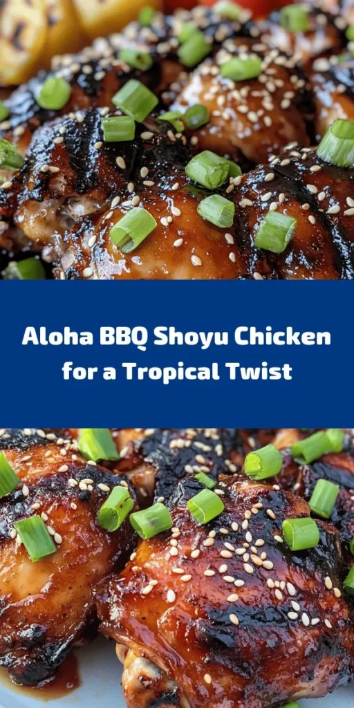 Savor the tropical flavors of Aloha BBQ Shoyu Chicken! This easy-to-follow recipe features juicy chicken thighs marinated in a sweet and savory blend of soy sauce, brown sugar, honey, and fresh ginger. Grill or roast to perfection, basting with the delicious marinade for a mouthwatering meal. Top with green onions and sesame seeds for a beautiful finish. Serve with jasmine rice and veggies for a complete Hawaiian feast that everyone will love! 🍍🍗