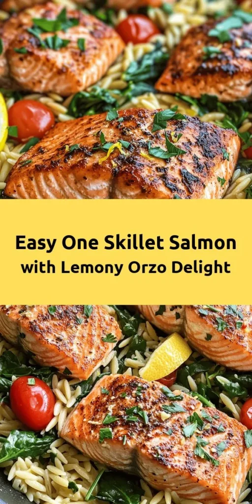 Discover the perfect harmony of flavors with this One Skillet Salmon with Lemon Orzo recipe! In just 30 minutes, you can whip up a delicious meal featuring succulent salmon fillets served over a zesty orzo pasta infused with garlic, juicy cherry tomatoes, and fresh baby spinach. The bright notes of lemon make every bite refreshing. This easy and healthy dish is perfect for weeknight dinners or special occasions. Try it tonight and impress your taste buds!
