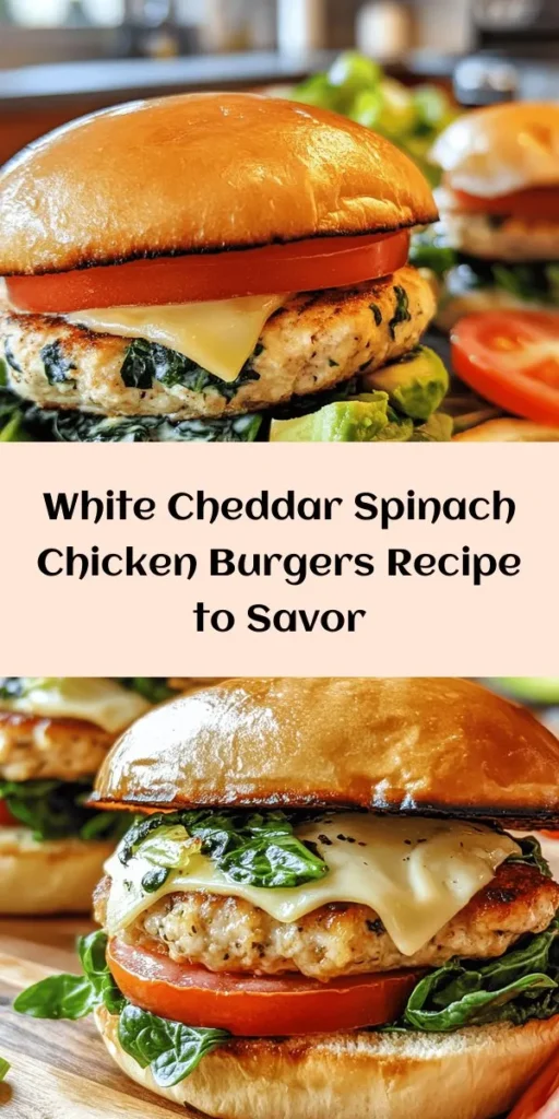 Try these scrumptious White Cheddar and Spinach Chicken Burgers that are packed with flavor and nutrients! Made from juicy ground chicken mixed with fresh spinach and creamy white cheddar, these burgers are a delicious twist on a classic favorite. Perfect for a weeknight dinner or a weekend barbecue, serve them on toasted buns with your favorite toppings like avocado and lettuce. Easy to make in just 30 minutes, your family will love them!