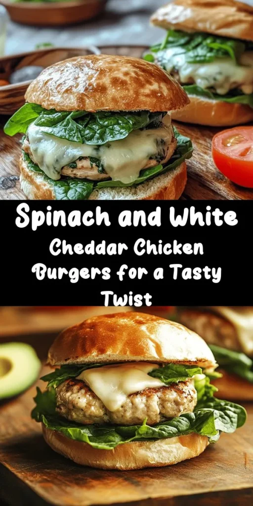Savor the flavors of these delicious White Cheddar and Spinach Chicken Burgers! Packed with lean ground chicken, fresh spinach, and gooey white cheddar, these burgers are not only tasty but also healthy. Ready in just 30 minutes, they're perfect for a quick weeknight meal. Serve them on toasted buns and top with your favorite veggies for the ultimate burger experience. Perfect for grilling season or any time you crave a flavorful twist on a classic!
