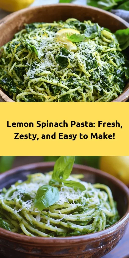 Brighten up your dinner with this Zesty Lemon Spinach Pasta! Ready in just 20 minutes, this dish combines al dente pasta with fresh spinach, zesty lemon juice, and garlic for a burst of flavor. It's easy to make, healthy, and perfect for a quick weeknight meal. Top it off with a sprinkle of Parmesan cheese and fresh basil for an extra touch. This simple recipe is sure to become a favorite in your household!