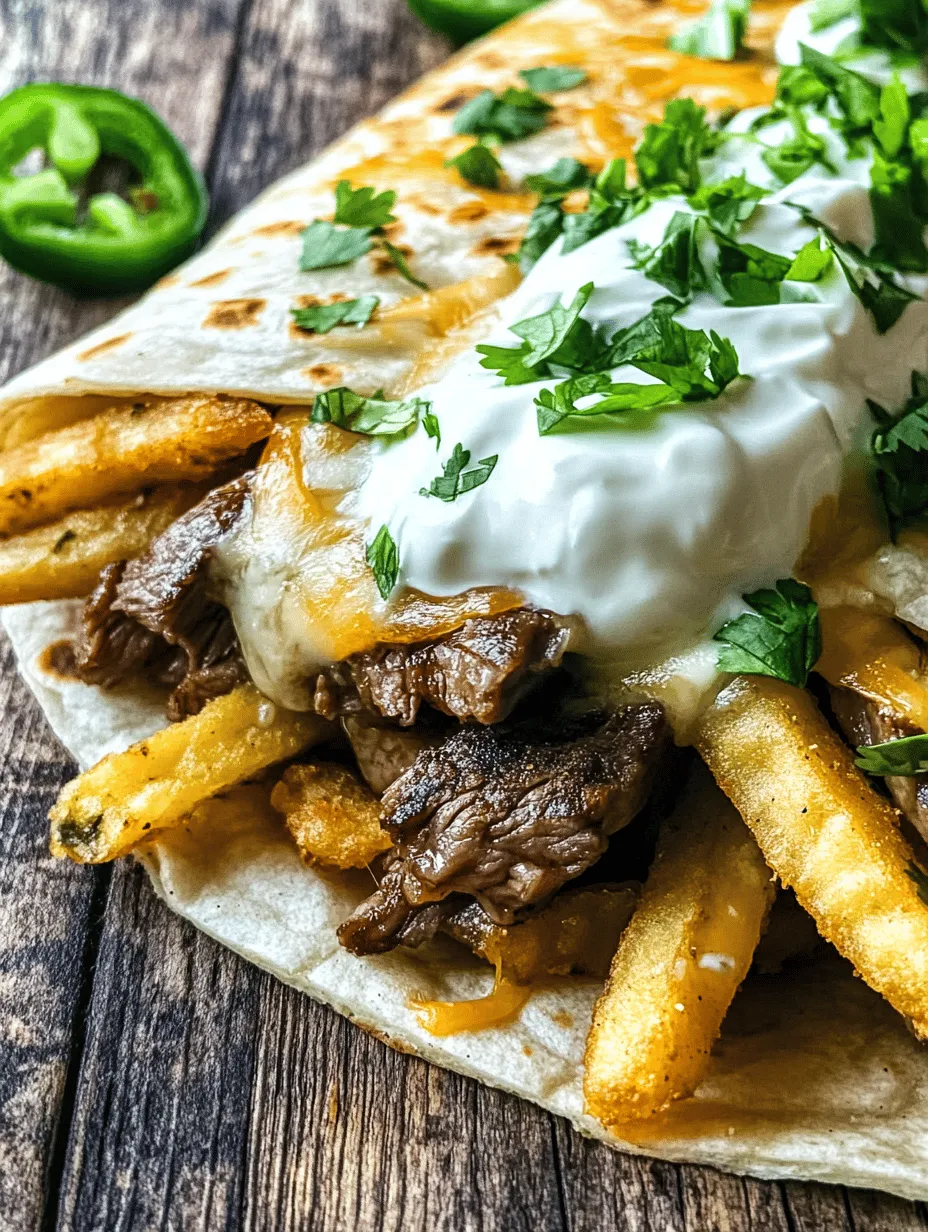 If you're looking for a dish that embodies indulgence and comfort, look no further than Steak & Cheese Dirty Fry Burritos. This mouthwatering creation brings together the juiciness of flank steak, the creaminess of cheese, and the satisfying crunch of crispy fries, all wrapped up in a warm tortilla. With each bite, you’ll experience a harmonious fusion of flavors and textures that cater to your taste buds and your cravings for comfort food.