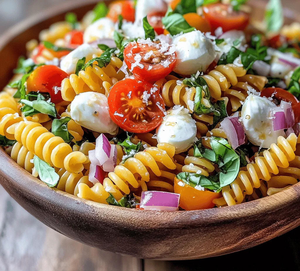 Bruschetta Pasta Salad is a delightful fusion of classic Italian flavors that brings together the freshness of summer produce and the heartiness of pasta. This vibrant dish is perfect for any occasion—be it a picnic in the park, a backyard barbecue, or a simple weeknight dinner. The combination of fresh vegetables, aromatic herbs, and creamy cheese creates a symphony of flavors that dance on your palate, offering an experience reminiscent of Mediterranean cuisine. What sets this pasta salad apart is not only its appealing taste but also its ease of preparation, making it accessible for both novice cooks and seasoned chefs alike.
