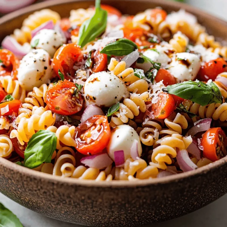 Bruschetta Pasta Salad is a delightful fusion of classic Italian flavors that brings together the freshness of summer produce and the heartiness of pasta. This vibrant dish is perfect for any occasion—be it a picnic in the park, a backyard barbecue, or a simple weeknight dinner. The combination of fresh vegetables, aromatic herbs, and creamy cheese creates a symphony of flavors that dance on your palate, offering an experience reminiscent of Mediterranean cuisine. What sets this pasta salad apart is not only its appealing taste but also its ease of preparation, making it accessible for both novice cooks and seasoned chefs alike.