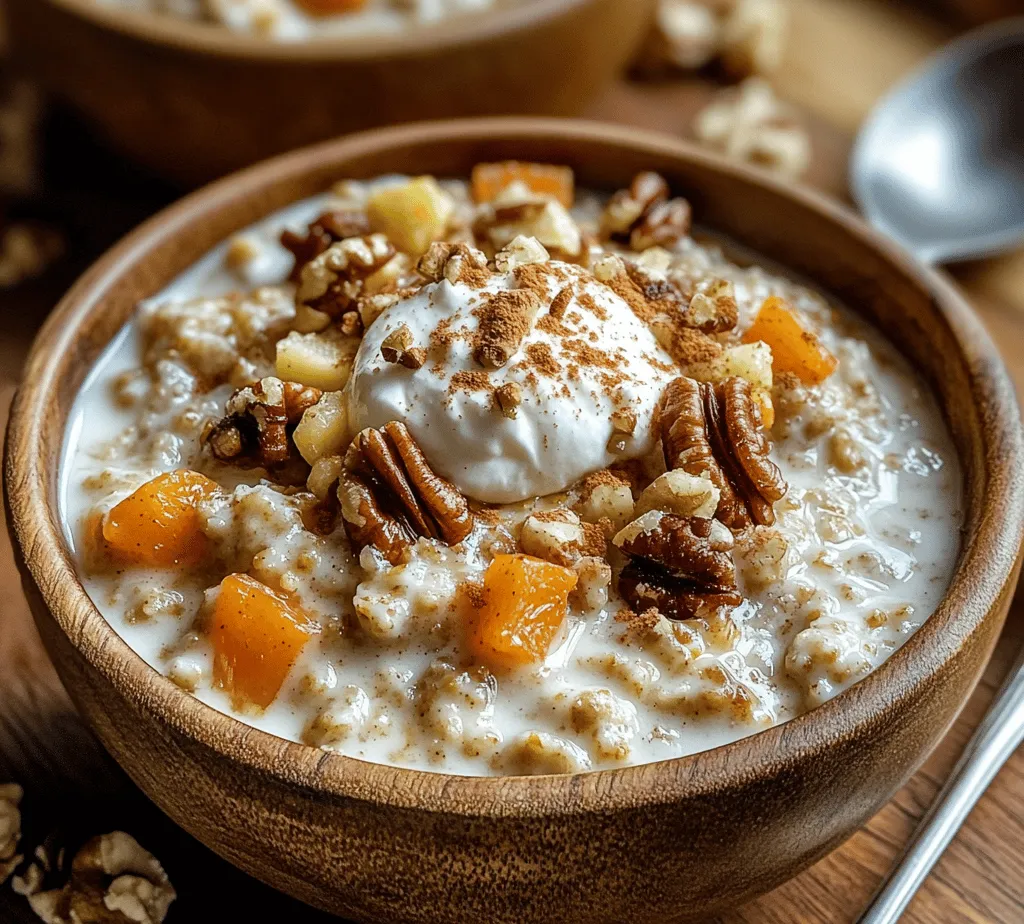 The Carrot Cake Oatmeal Delight is a clever reinvention of traditional oatmeal that leverages the beloved flavors of carrot cake. Imagine waking up to a bowl of creamy oats infused with the sweetness of grated carrots, the tropical flavor of pineapple, and the crunch of walnuts—all topped with a sprinkle of cinnamon and nutmeg. This recipe is perfect for those who appreciate the comforting, nostalgic taste of carrot cake, but want to enjoy it in a healthier form.