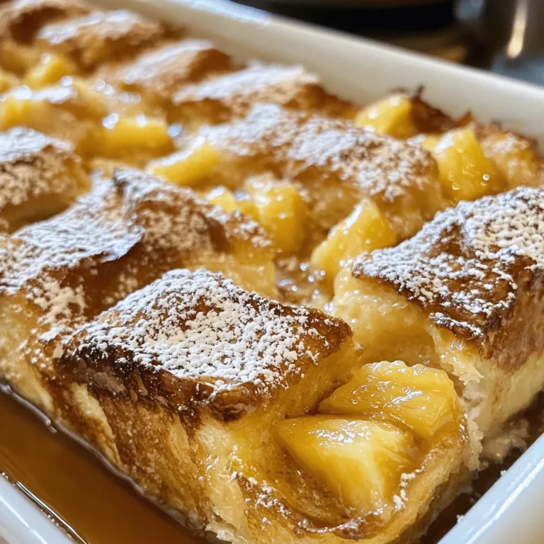 Sweet Hawaiian Roll French Toast Bake is a delightful twist on a classic breakfast favorite that combines the irresistible sweetness of Hawaiian rolls with the comforting, custardy goodness of French toast. This dish is not only visually appealing but also incredibly delicious, making it an ideal choice for brunch gatherings, holiday breakfasts, or simply a cozy family meal. The unique combination of flavors—from the sweet, soft rolls to the tropical notes of pineapple and coconut—creates a dish that feels like a sunny vacation on a plate.