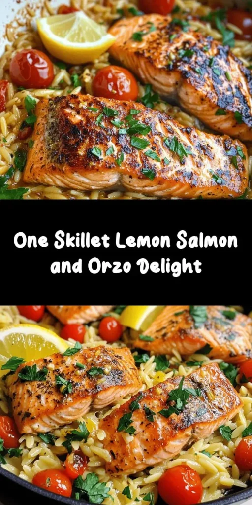 Indulge in this delicious One Skillet Salmon with Lemon Orzo that’s perfect for a quick weeknight dinner! This recipe brings together perfectly seared salmon, creamy orzo pasta, and the bright flavors of lemon and garlic, all cooked in one pan for easy cleanup. Packed with fresh cherry tomatoes and sprinkled with parsley, it's a vibrant dish that will impress at the dinner table. Ready in just 25 minutes, it's both satisfying and simple to make!