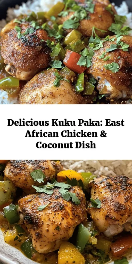 Discover the rich flavors of East Africa with this Savory Kuku Paka chicken recipe! Marinated chicken thighs simmered in creamy coconut milk, aromatic spices, and fresh veggies come together to create a comforting dish. Serve it over fluffy basmati rice for a delightful meal perfect for any occasion. Easy to prepare and bursting with flavor, your family will love this tropical twist on classic comfort food. Don't forget to garnish with fresh cilantro!