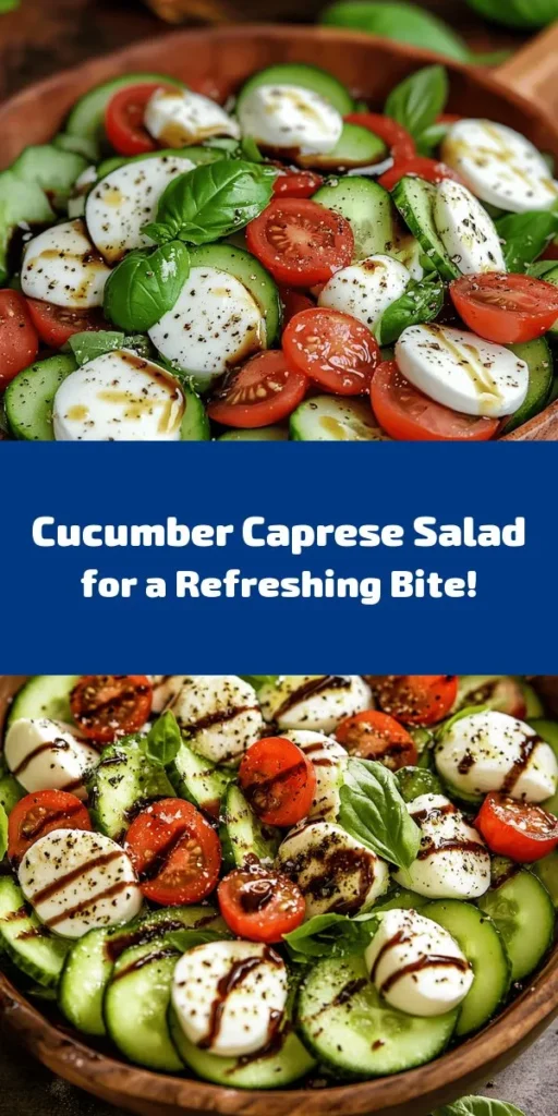 Get ready to whip up a deliciously refreshing Cucumber Caprese Salad! This vibrant dish combines crunchy cucumbers, juicy cherry tomatoes, and creamy mozzarella balls, all tossed with fresh basil for an extra burst of flavor. Drizzle it with olive oil and balsamic glaze, and you've got a perfect side for any meal. Quick to prepare in just 10 minutes, this salad is not only tasty but also visually stunning. Perfect for summer gatherings or a light lunch! Enjoy!