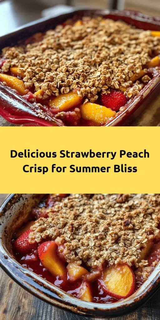 Indulge in the flavors of summer with this Sweet Summer Strawberry Peach Crisp! This delightful dessert combines juicy strawberries and peaches bound in a sweet, cinnamon-spiced filling, topped with a crunchy oat and brown sugar crisp. Easy to prepare and perfect for sharing, this recipe is ideal for gatherings or a cozy night in. Serve it warm with a scoop of vanilla ice cream, and enjoy a taste of sunshine in every bite! Perfect for summertime gatherings.