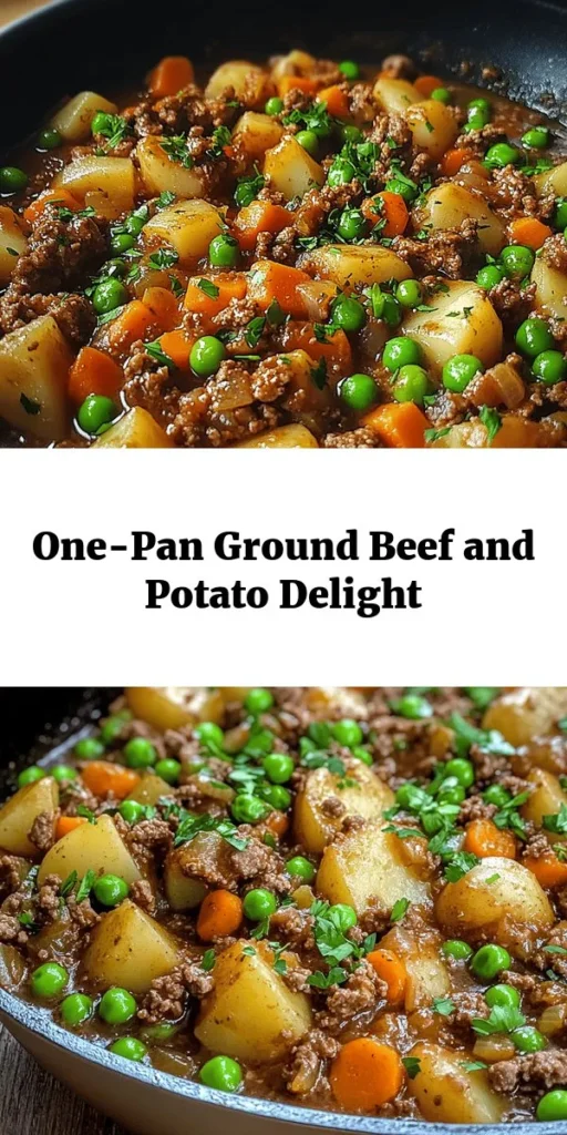 Savor the comforting goodness of Ground Beef and Potatoes, a hearty dish that brings together simple ingredients for a satisfying meal. With just ground beef, diced potatoes, onions, garlic, and vibrant peas and carrots, this recipe is easy to whip up in about 40 minutes. Perfect for busy weeknights, it’s filled with flavor from beef broth, soy sauce, and spices. Garnish with fresh parsley for a delightful finish. Enjoy a cozy dinner tonight!