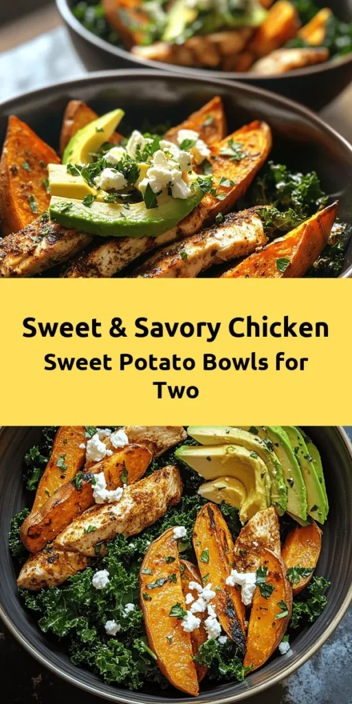 Discover the perfect weeknight dinner with these Sweet & Savory Chicken and Sweet Potato Bowls! Packed with nutritious sweet potatoes, tender chicken, and sautéed greens, this easy recipe takes just 40 minutes to prepare. Seasoned with smoked paprika and garlic, then topped with creamy avocado and feta, each bowl is a flavorful delight. Ideal for two, these bowls are healthy, satisfying, and sure to impress. Get ready to dig in!