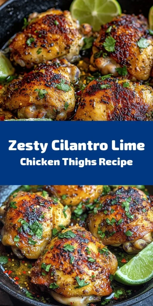 Looking for a delicious and vibrant dinner? Try these Zesty Cilantro Lime Chicken Thighs! Marinated in a zesty blend of lime juice, fresh cilantro, and spices, these juicy thighs are seared to golden perfection and baked for ultimate flavor. Perfect for family meals or gatherings, serve with lime wedges and extra cilantro for a fresh finish. Easy to make and packed with flavor, this dish will become a weeknight favorite. Enjoy a taste of the tropics tonight!