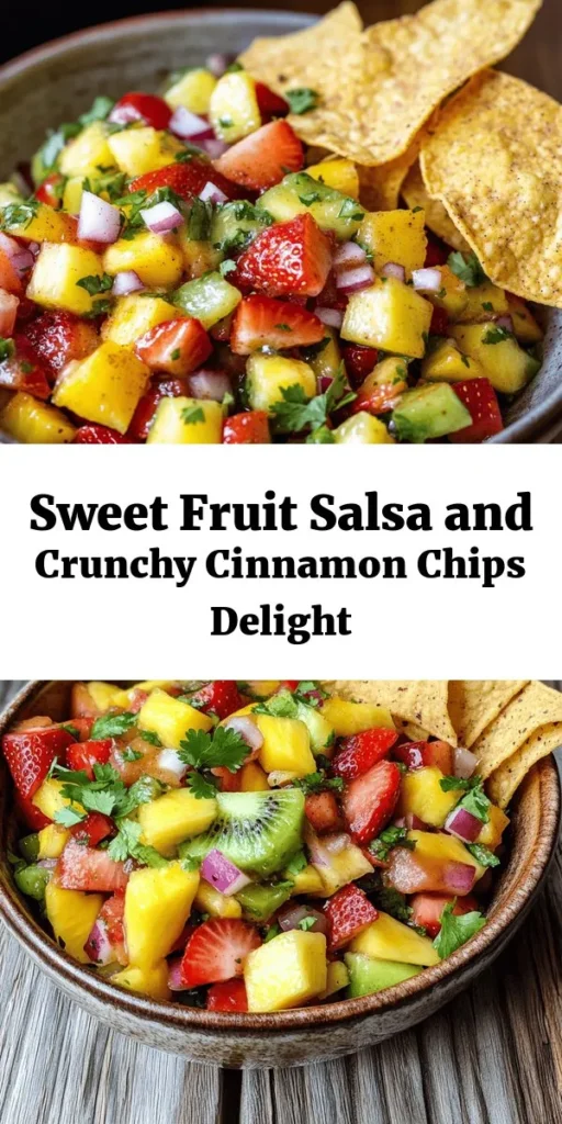 Indulge in a colorful medley of flavors with this Sweet & Zesty Fruit Salsa paired with crispy Cinnamon Chips! Perfect for gatherings or a refreshing snack, this recipe features diced strawberries, kiwi, pineapple, and mango, all tossed in lime juice and fresh cilantro. The homemade cinnamon chips are just as easy to make, baked to golden perfection. A delightful combination of sweet and zesty goodness that everyone will love! Try it today!
