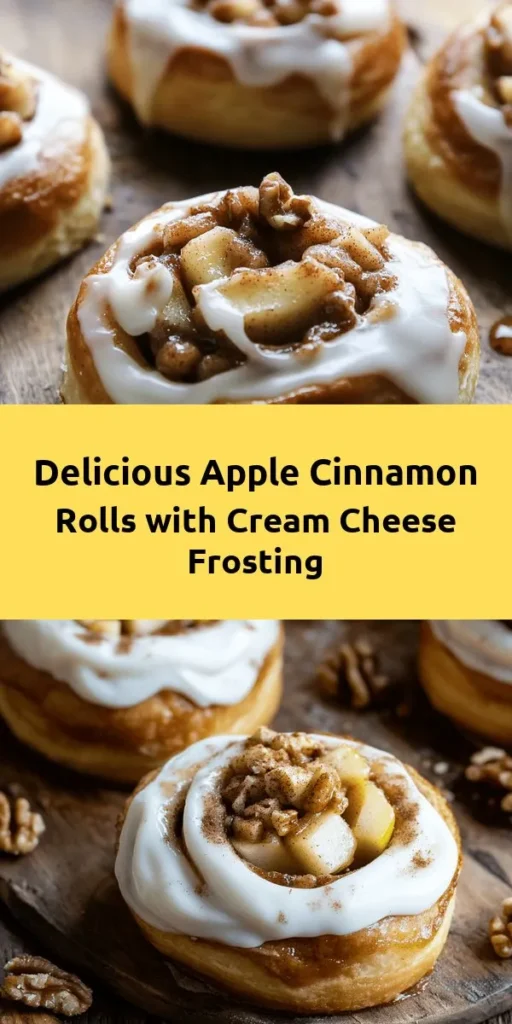 Get ready to enjoy these irresistible Apple Cinnamon Rolls with Cream Cheese Frosting! Bursting with sweet apple flavor and a hint of cinnamon, these soft and fluffy rolls are perfect for breakfast or brunch. With a simple dough made from basic ingredients, plus a creamy frosting to top it all off, they're a delightful treat that everyone will love. Bake a batch and savor the sweet aroma filling your kitchen! Perfect for cozy mornings or special occasions.