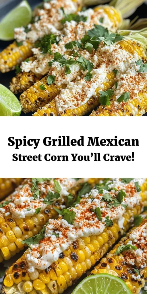 Get ready for a flavor explosion with this Spicy Grilled Mexican Street Corn Delight! Perfect for summer BBQs or family dinners, this recipe features fresh corn grilled to perfection and slathered in a creamy sauce of mayo, sour cream, and zesty spices. Topped with crumbled cotija cheese and fresh cilantro, each bite offers a delightful mix of flavors. Serve with lime wedges for that extra zing! Quick and easy to make, it's a crowd-pleaser for sure!