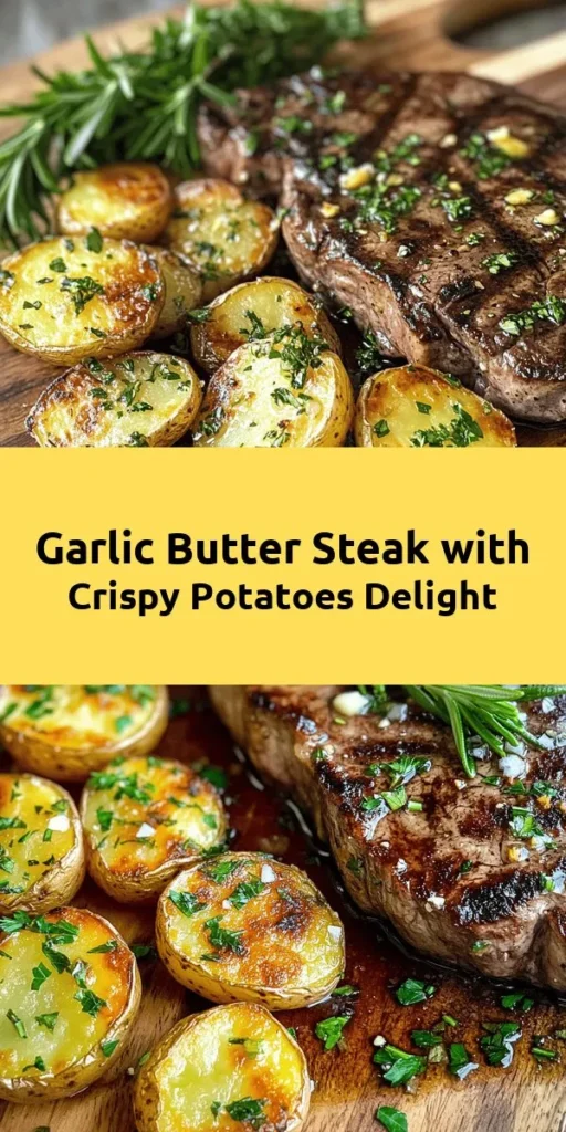 Indulge in this mouthwatering Garlic Butter Steak and Potatoes recipe that features perfectly seared ribeye steaks paired with crispy baby potatoes. With just a few simple ingredients like garlic, rosemary, and a generous amount of butter, this dish is packed with flavor. Ideal for a cozy dinner, it's easy to prepare and showcases a delightful combination of textures. Elevate your dinner game and impress your loved ones with this delicious meal. Enjoy your culinary creation!