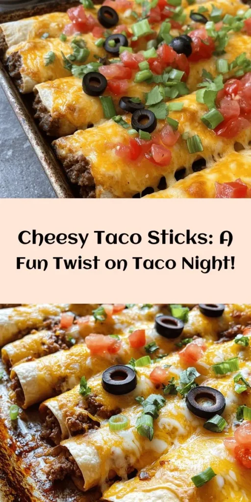 Get ready to indulge in these deliciously cheesy taco sticks! Perfect for game day snacks or a fun family dinner, this easy recipe combines seasoned ground beef, creamy cheddar cheese, and fresh toppings, all wrapped in crispy crescent roll dough. Just roll, slice, and bake for a golden treat that pairs perfectly with salsa and sour cream. Your taste buds will thank you for this crowd-pleasing appetizer! Enjoy in just 35 minutes!