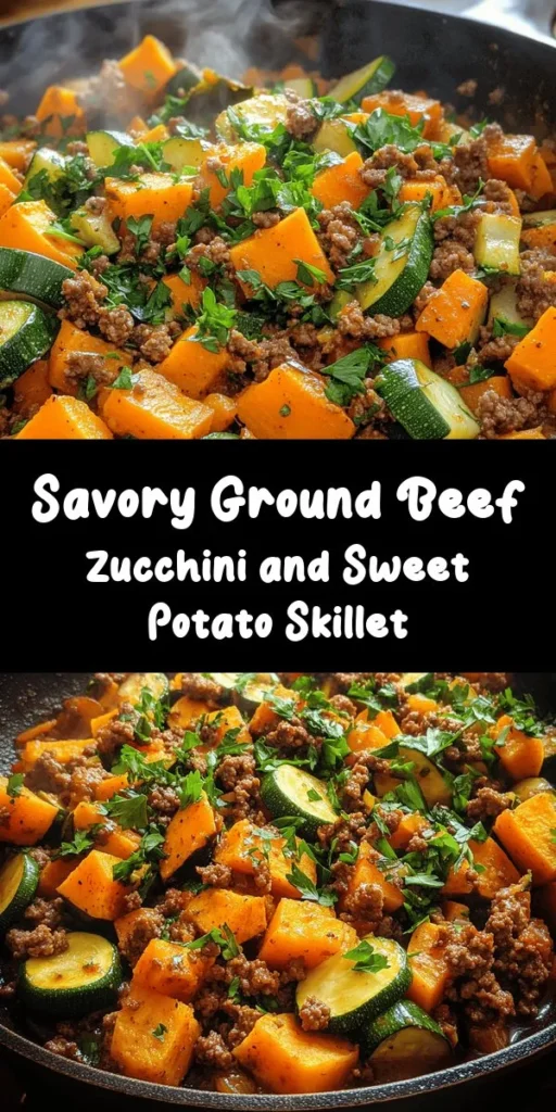 Discover a wholesome and delicious meal with this Ground Beef Zucchini Sweet Potato Skillet! Perfect for busy weeknights, this one-pan dish brings together lean ground beef, sweet potatoes, and zucchini sautéed with aromatic garlic and spices. It’s simple to prepare in just 30 minutes and packed with flavor. Top it off with cheese and fresh parsley for a tasty twist. Ideal for meal prep or a quick family dinner! Give it a try!