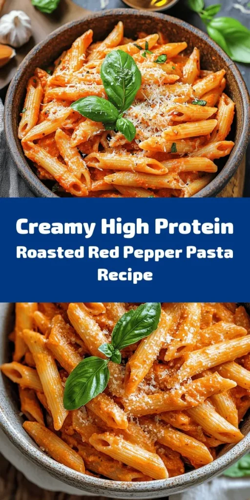 Indulge in this High Protein Creamy Roasted Red Pepper Pasta that's as delicious as it is nutritious! Packed with whole wheat pasta, Greek yogurt, and roasted red peppers, this dish offers a creamy texture with a protein boost from chicken or chickpeas. It's an easy 30-minute recipe perfect for busy weeknights. Garnish with fresh herbs and extra parmesan for a delightful finish. Try it today for a meal your family will love!