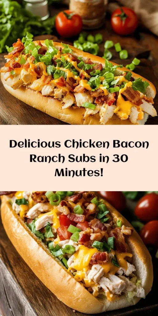 Try this delicious Chopped Chicken Bacon Ranch Sub that’s bursting with flavor! Made from tender chicken breast, crispy bacon, and creamy ranch dressing, it's topped with gooey cheddar cheese and fresh green onions. Perfect for a quick lunch or a satisfying dinner, this recipe takes just 30 minutes to prepare. Serve it on hoagie rolls with optional lettuce and tomatoes for extra crunch. Your taste buds will thank you!
