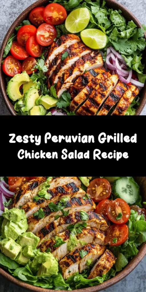Discover the vibrant flavors of Peru with this delicious Grilled Chicken Salad! Juicy, marinated chicken breasts are grilled to perfection and served atop a bed of crisp romaine, sweet cherry tomatoes, creamy avocado, and zesty red onion. Fresh cilantro and a squeeze of lime add a burst of freshness, while your choice of dressing brings it all together. Perfect for a healthy lunch or dinner, this salad is both satisfying and nutritious. Enjoy a taste of the Andes today!