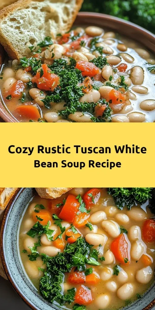 Warm up with a delicious bowl of Rustic Tuscan White Bean Soup! This easy recipe combines creamy white beans, fresh veggies, and aromatic herbs for a comforting meal that’s perfect for chilly days. Ready in just 40 minutes, it’s not only healthy but also packed with flavor. Serve with crusty bread or croutons for a satisfying finish. Ideal for meal prep, this soup is sure to become a family favorite! Enjoy a taste of Tuscany at home.