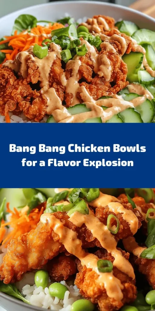 Get ready for a flavor explosion with this Bang Bang Chicken Bowl! This dish features crispy, golden chicken thighs coated in a savory mix of spices and panko breadcrumbs, served over a bed of fluffy jasmine rice and vibrant mixed greens. Loaded with fresh veggies like zucchini, carrots, and creamy avocado, this bowl is topped off with a tangy Bang Bang sauce that brings everything together. Perfect for a delicious weeknight dinner or meal prep!