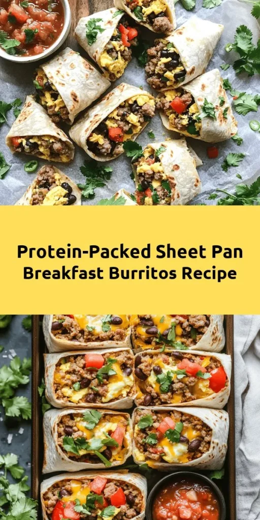 Kickstart your day with these delicious high protein sheet pan breakfast burritos! Packed with goodness from eggs, turkey sausage, black beans, and colorful veggies, this recipe is perfect for meal prep and feeds a crowd. Just whip up the mixture, bake it, and roll the squares in whole wheat or low-carb tortillas. Garnish with fresh cilantro and serve with salsa for a satisfying breakfast. Easy to make and satisfying for any morning!