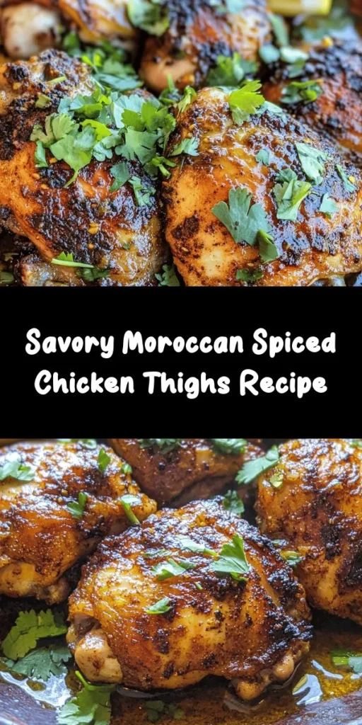 Indulge in the exotic flavors of Morocco with this spiced chicken recipe! Perfectly marinated chicken thighs are seared to golden perfection, then simmered in a rich broth infused with warm spices like cumin, coriander, and cinnamon. Finished with fresh cilantro and served with zesty lemon wedges, this dish is a flavorful journey in every bite. Easy to make and perfect for any dinner occasion, it’s sure to impress your family and friends. Enjoy!